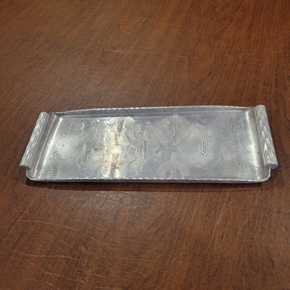 Vintage Arthur Armour Art Deco Hammered Aluminum Wheat Tray 13x5.25"